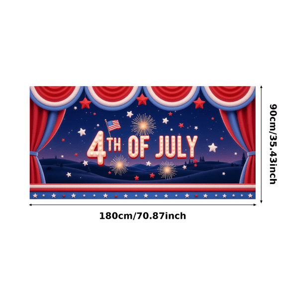 Red White Blue Fourth of July Celebration Banner Independence Day Patriotic Holiday Decor Fireworks Design for Outdoor Decoration Party Event