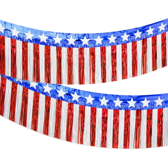 Red White Blue Garland Streamers - 2Packs 39.4 Feet Patriotic Decorations Foil Fringe Garland Tinsel Patriotic Metallic Banner American Flag Banner for Parade Floats, 4th of July Decorations