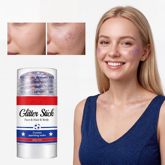 Red White And Blue Glitter Body Glitter Stick 4th Of July Glitter Stick For Face And Body Sparkle Gel Makeup Face Gems Long Wear Glow Party Festival 30g