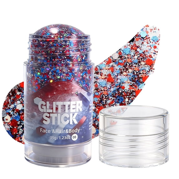 Red White Blue Glitter Stick –4th of July Sparkling Hair & Face Glitter Gel, Sequins Glitter Face Paint for Concerts, Rave Accessories, Chunky Sequins Mermaid Style, Halloween Festival