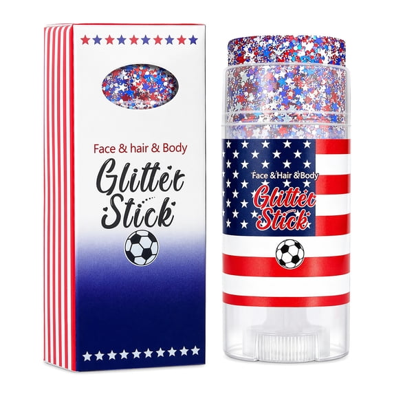 Red White Blue Hair Glitter Stick, 4th of July American Flag Star Face and Body Glitter, Fourth of July Accessories, Waterproof Glitter Makeup for Women for Football Game(G)