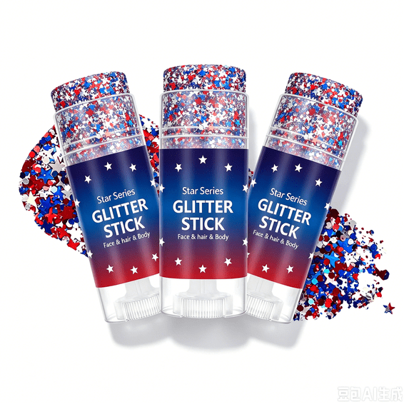 Red White Blue Hair Glitter Stick – 4th of July Face Body Glitter, Waterproof Makeup for Hair Skin, USA Flag Decor A - 3PCS