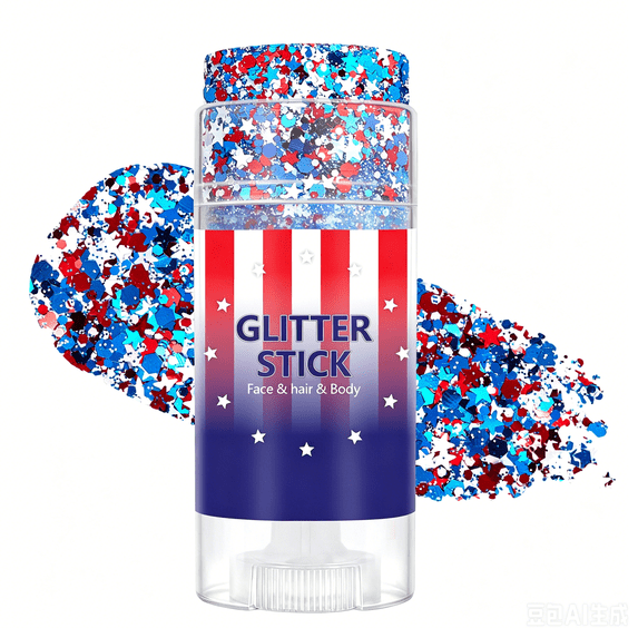 Red White Blue Hair Glitter Stick – 4th of July Face Body Glitter, Waterproof Makeup for Hair Skin, USA Flag Decor