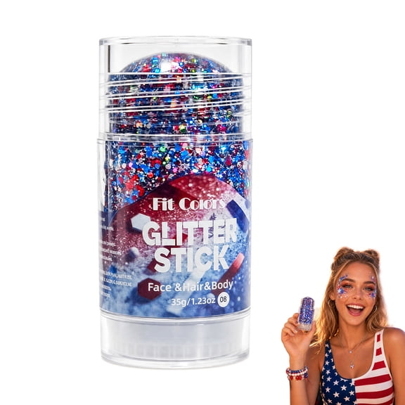 Red White Blue Hair Glitter Stick – Patriotic America Flag Star Face & Body Glitter, 4th of July Accessories, Waterproof Makeup for Football Game & Parades (1PCS)