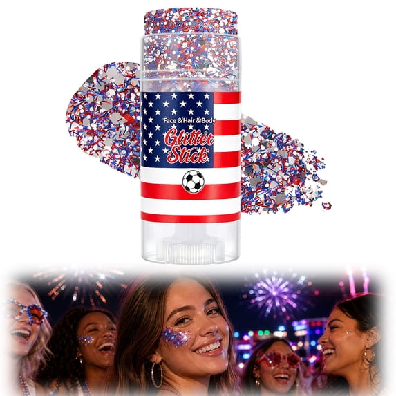 Red White Blue Hair Glitter Stick – Patriotic America Flag Star Face & Body Glitter, 4th of July Accessories, Waterproof Sparkle for Football Games & Parades