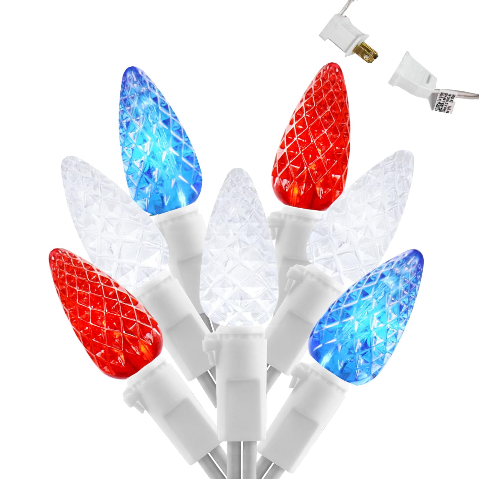 Red White and Blue Lights C6 LED White Wire Patriotic Decorations