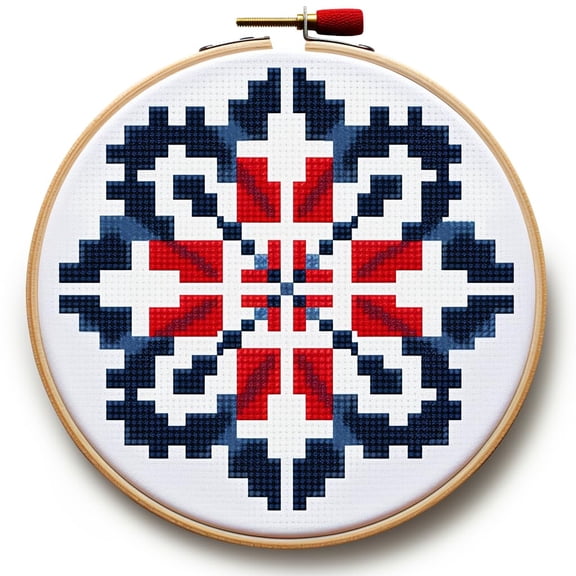 Red White Blue Mandala 11CT Stamped Cross Stitch Kits Easy for Beginners Child with Hoop DIY Needlepoint Counted Embroidery Kits Art Craft Wall Decor 12x12IN(1)