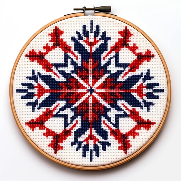 Red White Blue Mandala DIY Stamped Cross Stitch Kits for Beginners Easy with Hoop 11CT Needlepoint Embroidery Counted Cross Stitch Kits Art Craft Wall Decoration 30x30cm(3)