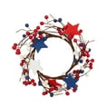 thumbnail image 1 of Red White & Blue Mixed Berry Candle Rings Wreaths Star Wreath Candle Holder Rings for Pillars Small Door Tabletop Decor 4 Of July Home Kitchen Table Centerpiece, 1 of 9
