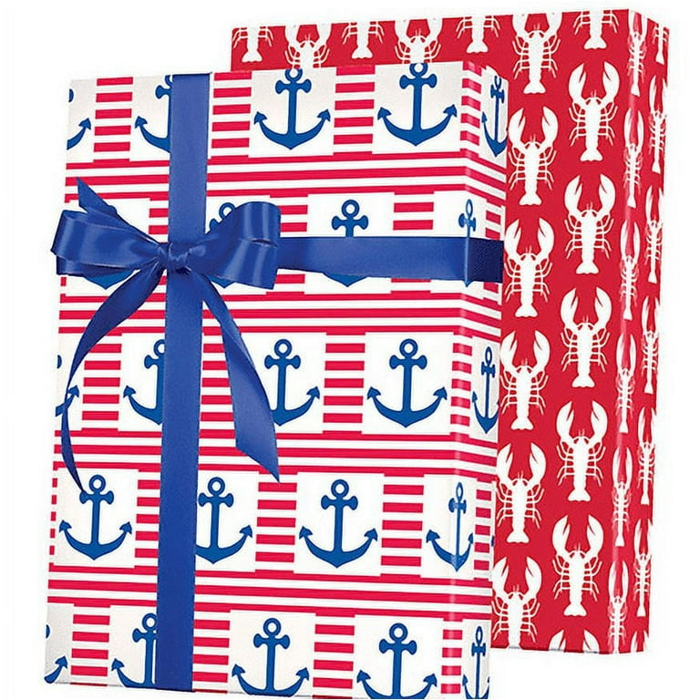 Red White Blue Nautical Anchor Gift Wrap Wrapping Paper 15ft Roll