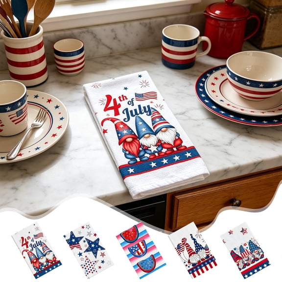 Red White Blue Patriotic Kitchen Dishcloths, 4th of July Absorbent Cleaning Towels, Lint-Free Reusable Cloths for Kitchen Counter Tableware Cleaning, I