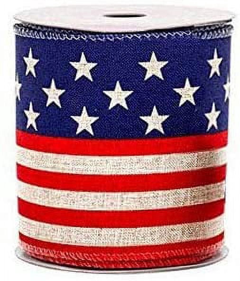 Red White Blue Patriotic Ribbon - 4" x 10 Yards, 4th of July, USA 250th Anniversary, Wired Edge, American Flag, Wreaths, Crafts, USA, Rally, Election, 1776, Veterans Day, Labor Day, Americana