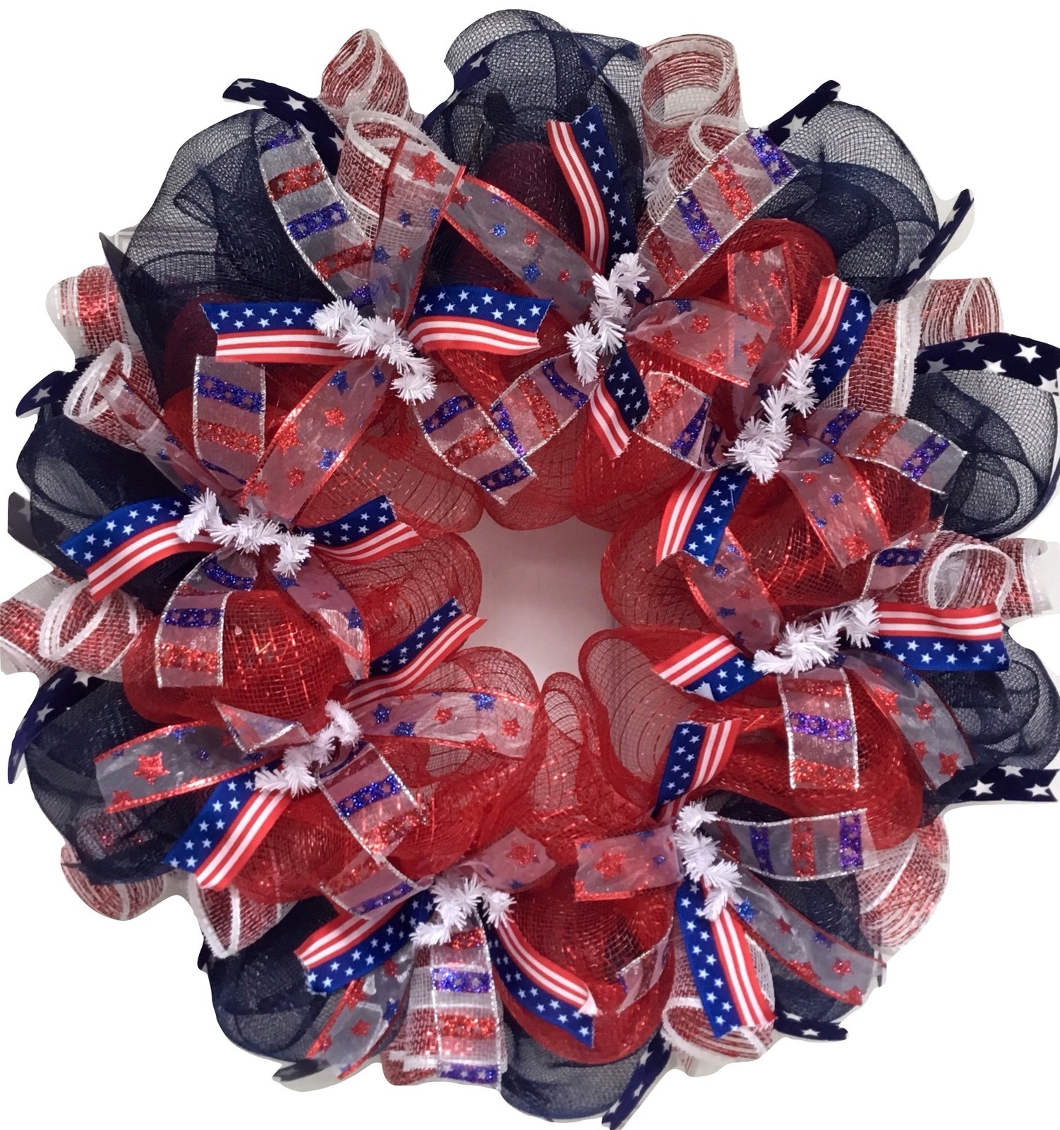 Red White Blue Patriotic Ribbon Deco Mesh Wreath - Walmart.com