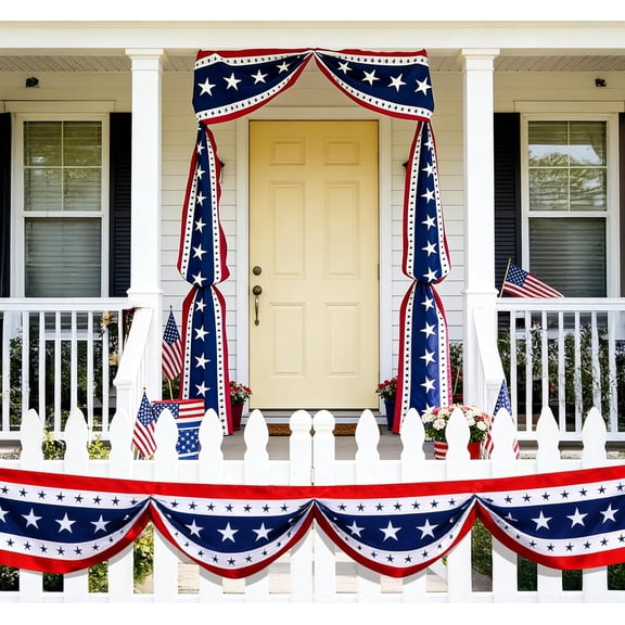 Red White Blue Patriotic Star Bunting 25Ft Fabric Banner, American Flag Design For 4th Of July 250th Independence Day Front Door Porch Yard Outdoor Home Decor 1 Pack