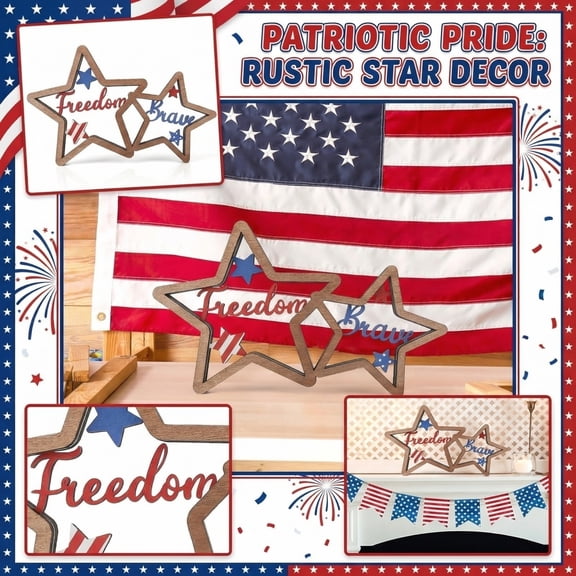Red White Blue Patriotic Star Decor, Rustic Farmhouse Living Room Wall Hanging Table Decor Piece