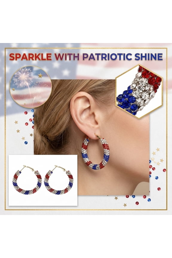 Red White Blue Patriotic Star Hoop Earrings, USA Independence Day Glitter Jewelry, Stars and Stripes Earring for 4th of July Party Celebration