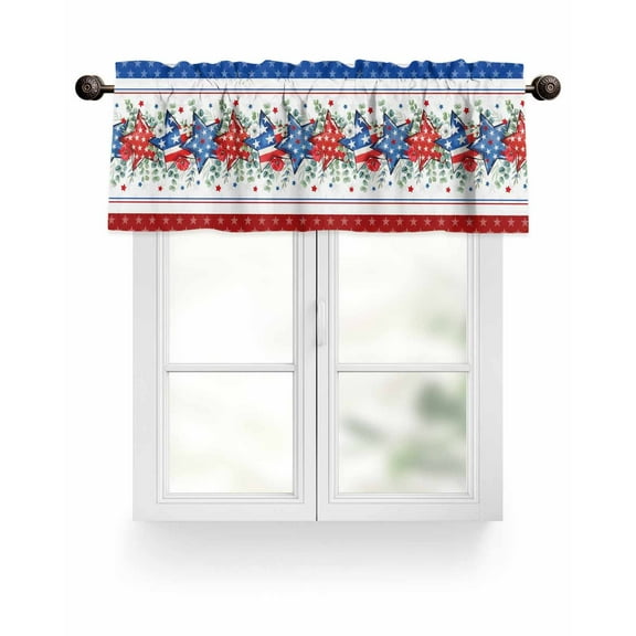 Red White Blue Patriotic Stars Kitchen Valances for Windows Eucalyptus Leaves Poppy Valance Curtains for Kitchen /Living Room/Bedroom/ Bathroom Decor, 54"x18 " ,Rod Pocket 1 Panel,