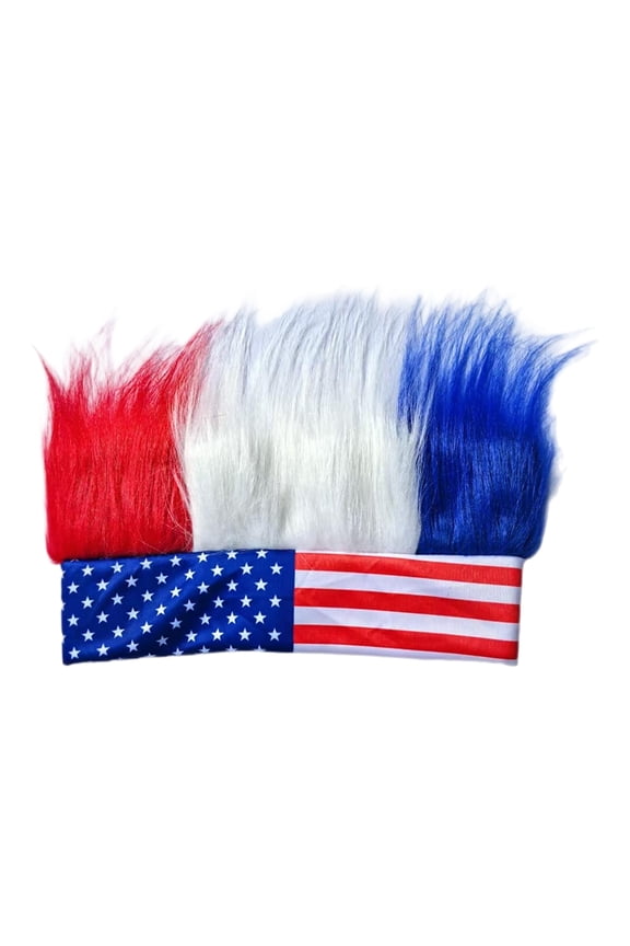Red White and Blue Patriotic Wig Headband, Funny USA Troll Hair Hat Accessory for Independence Day, Veterans Day, Football Games, Parades and Theme Parties
