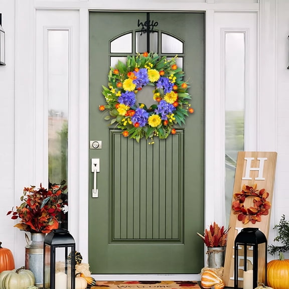 Red White and Blue Patriotic Wreath for Front Door, 17.7 in / 45 cm Artificial Flower Door Hanging Decoration, Great for 4th of July, Memorial Day, and Summer Festivities