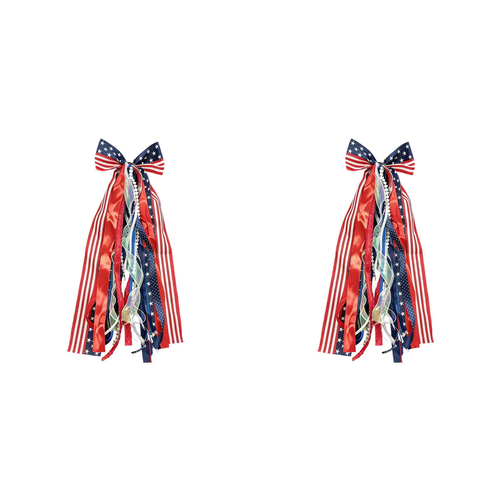Red White Blue Patriotic Wreath Sash for Front Door, Assorted Ribbon Bundle with Star Charm, 4th of July Clip On Bow for Memorial Day Independence Day Decor Indoor Outdoor 2 Pcs