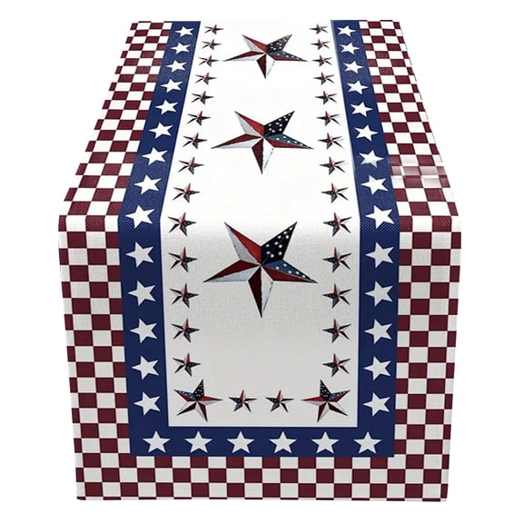 Red White Blue Polyester Table Runner - 33x183cm 4th of July Dining Decor for Kitchen & Outdoor Party Setup with Fade-Resistant Print