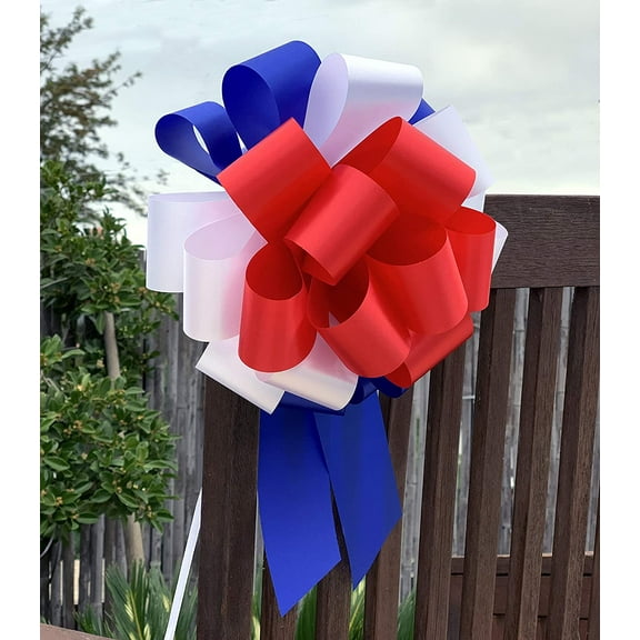 Red, White & Blue Pull Bows - 9" Wide, Set of 6, Memorial Day, 4th of July, Wreath, USA, Christmas, President's Day