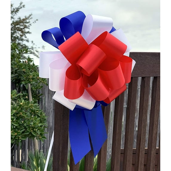 Red, White & Blue Pull Bows - 9" Wide, Set of 6, Memorial Day, 4th of July, Wreath, USA, Christmas, President's Day