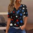 thumbnail image 1 of Red White and Blue Shirts Women 4th of July Shirts for Women Womens Patriotic Blouses Memorial Day T Shirt Ladies Independence Day Printed Button Up Three Quarter Sleeve 3/4 Sleeve V-Neck Tops/Shirt, 1 of 5