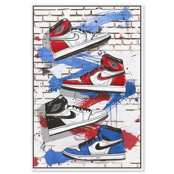 Red White Blue Sneakers Canvas Print Sneaker Wall Art by Notoriart, White Frame, 20 x 30