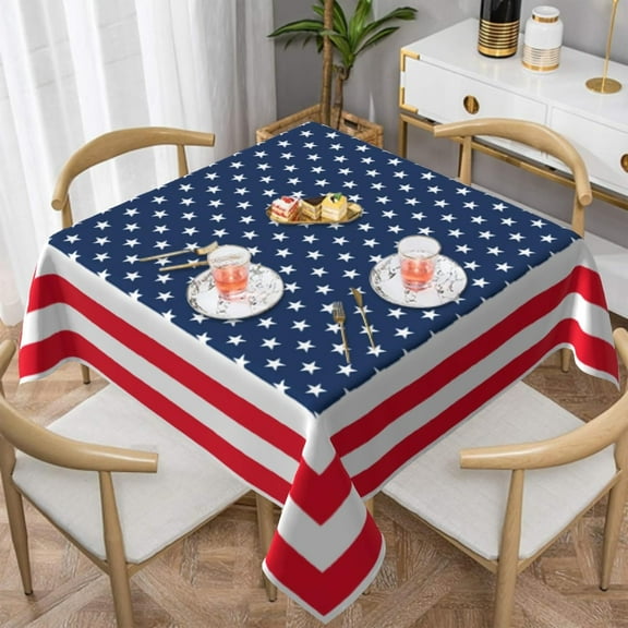Red White Blue Square Tablecloth 4th of July Table Cloth Patriotic Small Square Tablecloths Indoor Outdoor Washable Wrinkle Free Stain Resistant Waterproof Fabric Table Cover