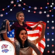 Red White Blue Star and Flag Lights Remote Timer Battery Operated USA Flag Patriotic Decorations for Indoor Outdoor Memorial Day, 4th of July, National Independence Day