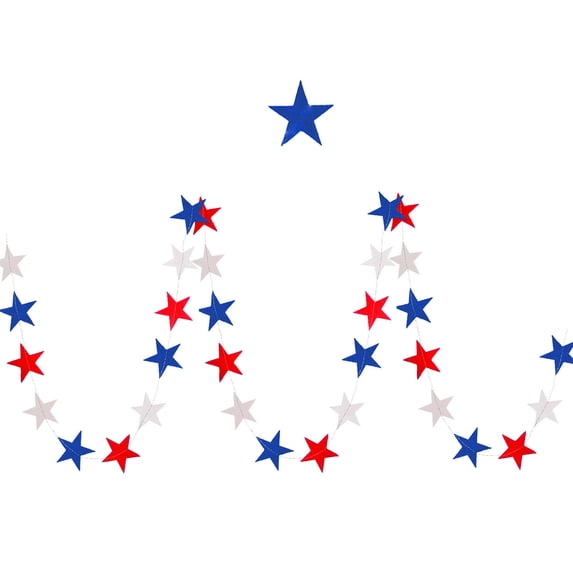 Red White Blue Star Garland & Patriotic Banner, Five-Pointed Star Bunting for 4th of July Decorations