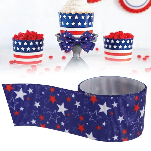Red White & Blue Star Ribbon 5 Yards 1.5 inch Wide Usa Patriotic Wired Ribbon for Crafts Wrapping Wreath Bows 4th of July Memorial Day Home Party Decoration