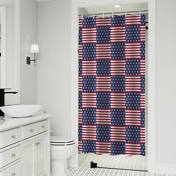 Red White and Blue Star Striped Pattern Shower Curtain 36"x72" ,Bathroom Decorative Shower Curtains Set with 12 Hooks,Modern Waterproof Washable Shower Curtain