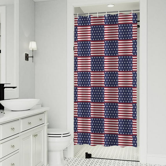 Red White and Blue Star Striped Pattern Shower Curtain 36"x72" ,Bathroom Decorative Shower Curtains Set with 12 Hooks,Modern Waterproof Washable Shower Curtain