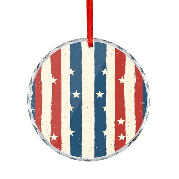 Red White And Blue Stars Patriotic Glass Christmas Ornament Ornaments for Teacher Coworker Boss Friend Mentors Memorial Day Decorations Round Ornament