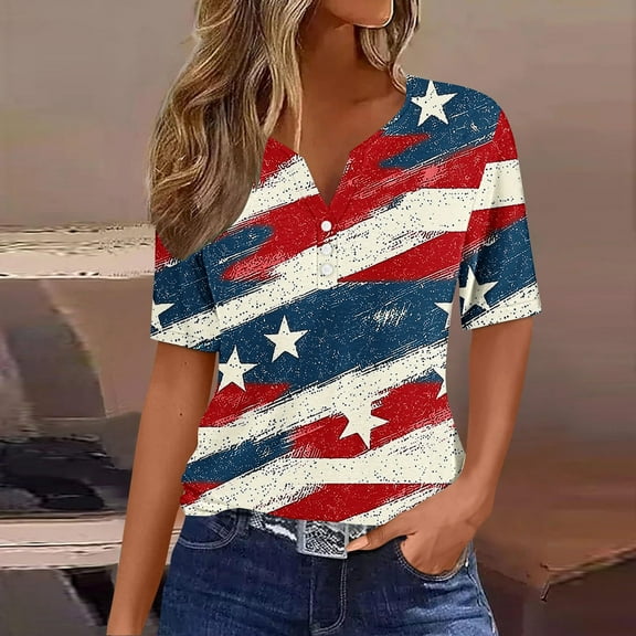 Red White and Blue T Shirts Red White and Blue T Shirt Women American Flag Womens Shirts Womens Red White and Blue Tops Womens Patriotic Tees Fashion Casual Printed Short Sleeves V-Neck Blouse