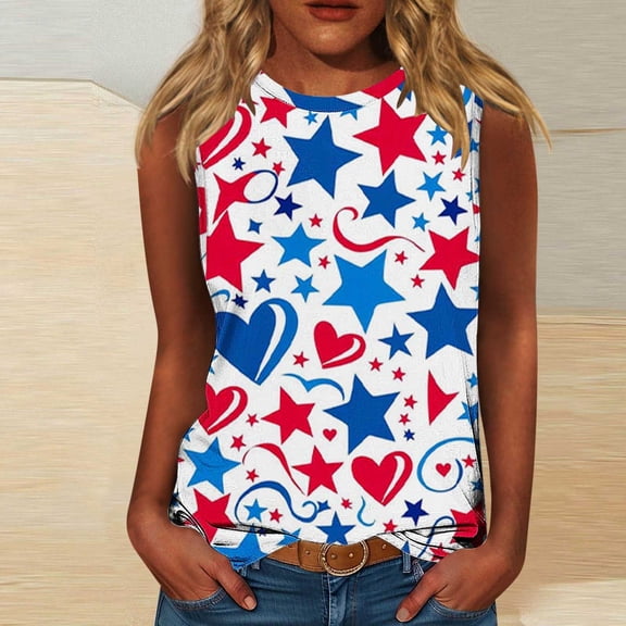 Red White and Blue Tank for Women Womens Red White and Blue Tanks Womens Red White and Blue Tank Top 4th of July Womens Tops Women's Casual Independence Day Sleeveless Round Neck Tops