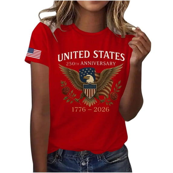 Red White and Blue Tops for Women Petite Patriotic Short Sleeve Round Neck Tops USA Star Striped Print T Shirts Lady Independence Day Casual Tops 4th of July Tunic Tees Patriotic Clothes