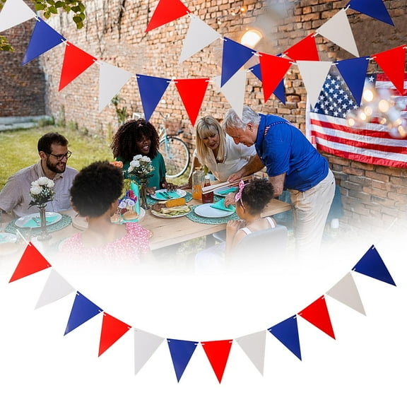 Red, White & Blue Triangle Pennant Banners, 6.3" x 70.8" String Flags, Patriotic Flag Porch Decorations, Themed Party Supplies for 4th of July & Memorial Day, Festive American Summer Holiday Decor