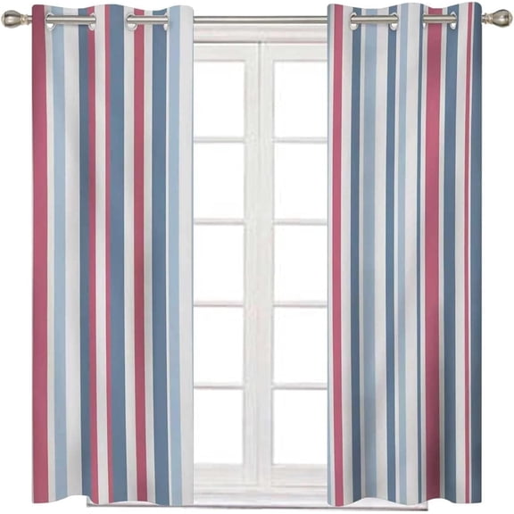 Red White Blue Upright Stripe Blackout Curtains, Printed Drapes, Grommet Thermal Insulated Window Curtain for Bedroom Living Room Windows 26"W x 54"L (Pack of 2)