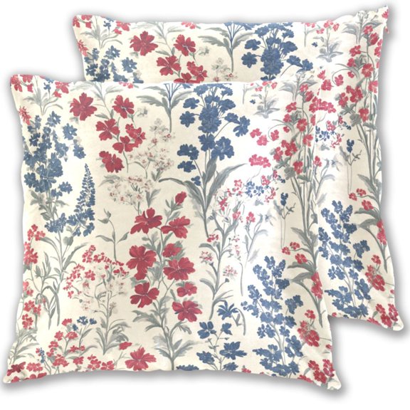 Red White Blue Vintage Flowers Throw Pillow Covers Pillowcases 20 x 20 Inch Home Decor 2 Packs for Bedroom Sofa