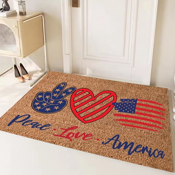 Red White Blue Welcome Mat - Independence Day Doormat 40x60cm, Non-Slip Polyester Rug for Entryway, Kitchen, or Bathroom Floor