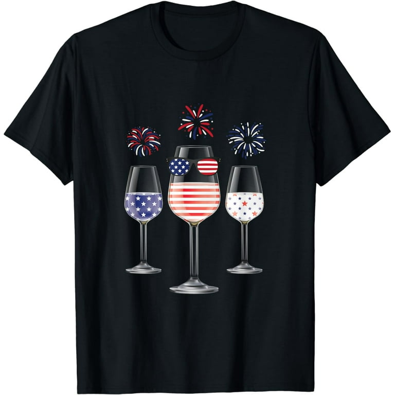 Red White Blue Wine Glasses American Flag 4th Of July Tshirt Red White Blue Wine Glasses American Flag 4th Of July Tshirt