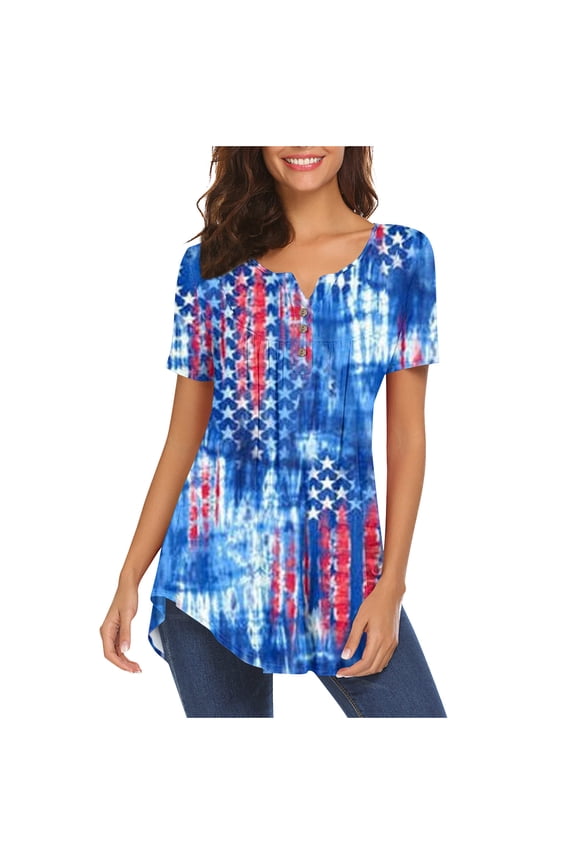 Red White and Blue Women Tops, 250Th Anniversary Celebration Women'S Tops, Crew Neck Casual Shirts, Stretchy Comfortable Fabric Shirt, Perfect for 4Th of July Fireworks Show Size: L #J