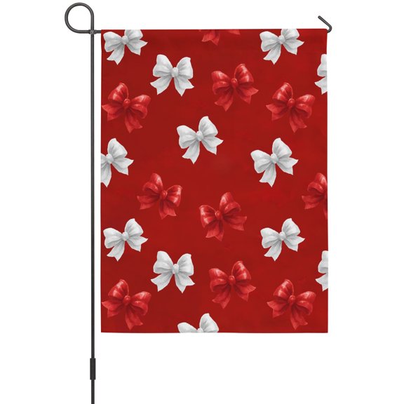 Red and White Bow Garden Flags For Outdoor, Cute Bowknot Kawaii Style Ribbon Modern Small Double Side Yard Flags Weather Proof Garden Decor for Lawn Outside Holiday 12 x 18 Inches
