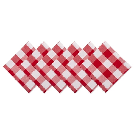 DII Red & White Buffalo Check Napkin (Set of 6), 20x20", 100% Cotton