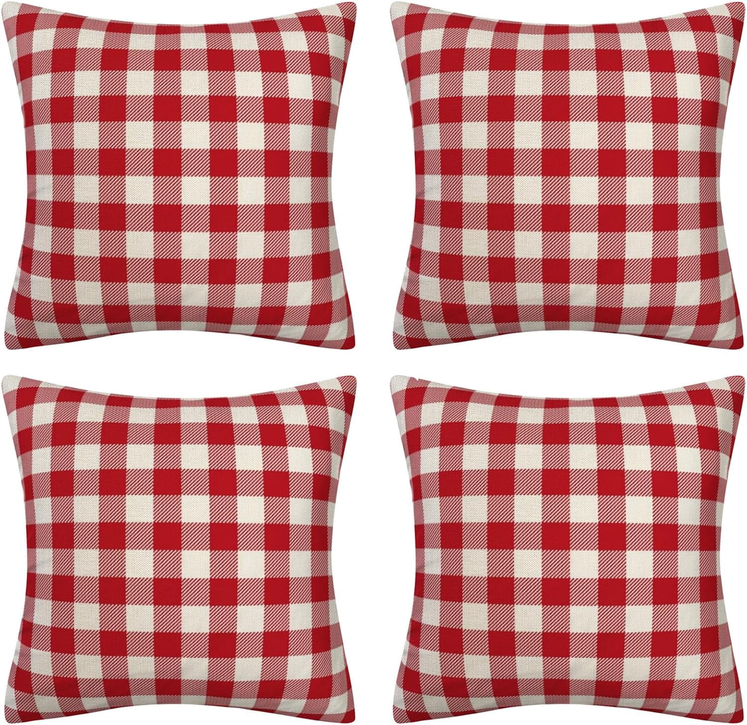 Red and White Buffalo Check Plaid Throw Pillow Cover Farmhouse Decorative Throw Pillow Case Indoor Outdoor Cushion Cover Pillowcase for Sofa Couch Living Room 18 x 18 Inch Set of 4