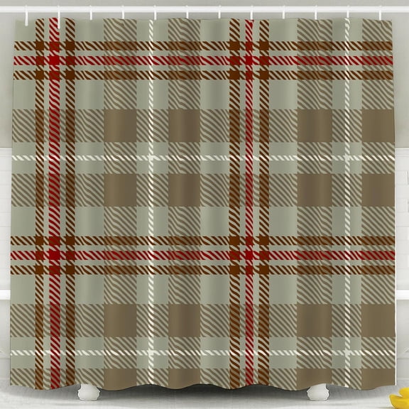 Red and White Buffalo Check Plaids Shower Curtain Tartan Pattern Red Gray White and Beige Plaid Tartan Patterns Modern Shower Curtains for Bathroom-36"W x 72"L (Pack of 1)