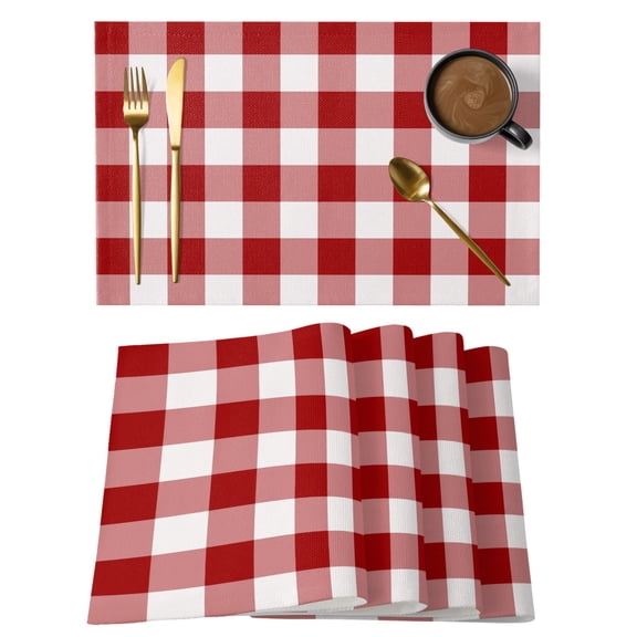 Red and White Buffalo Plaid Placemats Set of 1, Minimalist Gingham Checks Grid Non-Slip Place Mats Washable Table Mats for Kitchen Dining Table Decorations Indoor/Outdoor